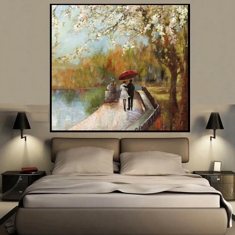 Bedroom Wall Art Paintings
 Square Abstract Romantic Couples Landscape Style Wall Art
