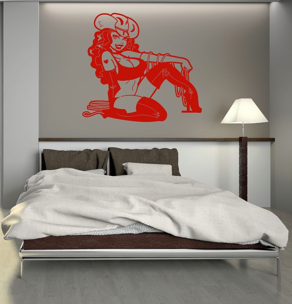 Bedroom Wall Art Stickers
 Wall Stickers Pin Up Girl y Cowboy Woman Art Room Vinyl