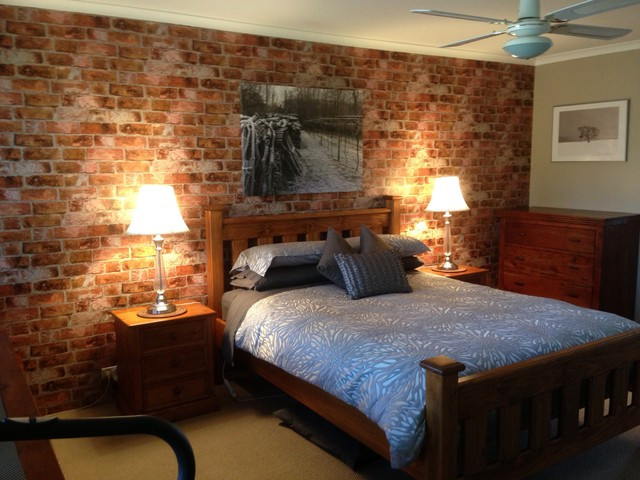 Bedroom Wall Coverings
 Brick Wallpaper Accent Wall in Bedroom Rustic Bedroom