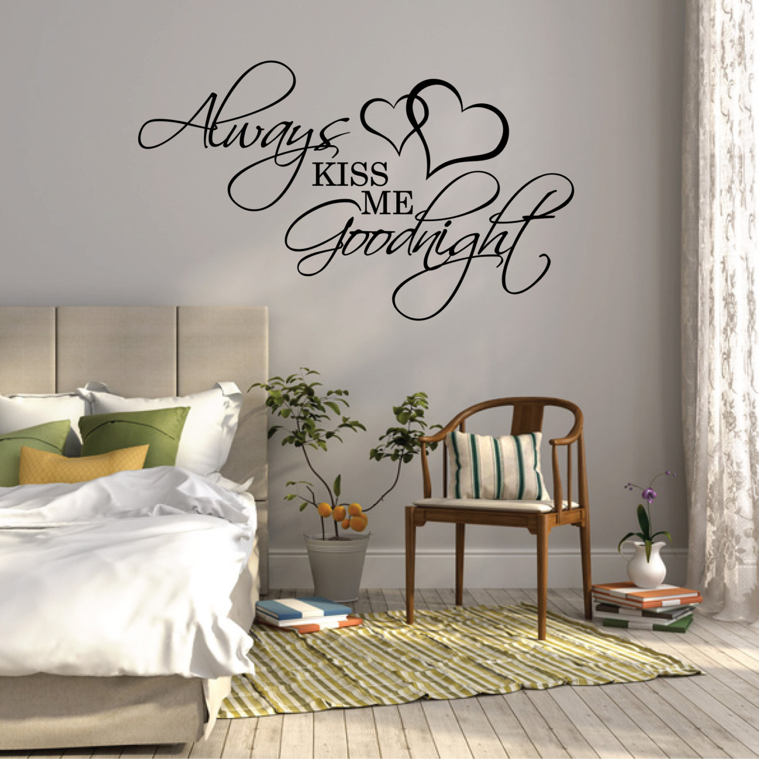 Bedroom Wall Decal
 Wall Sticker Quote Always KISS ME Goodnight Over bed wall