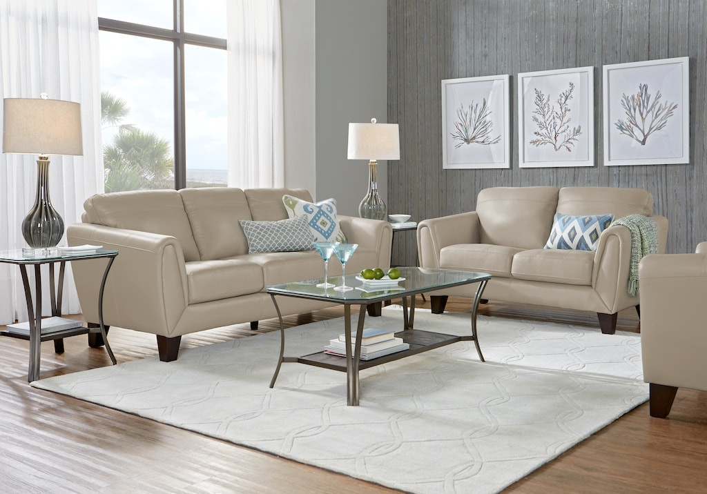 Beige Couch Living Room Ideas
 Livorno Beige Leather 3 Pc Living Room Leather Living