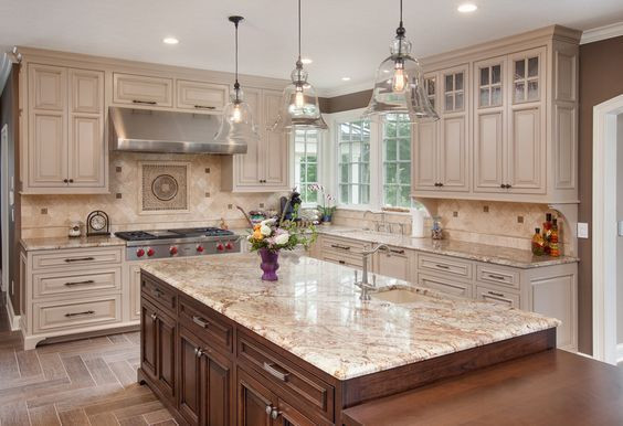 Beige Kitchen Backsplash
 off white kitchen cabinets Kitchen Traditional with beige