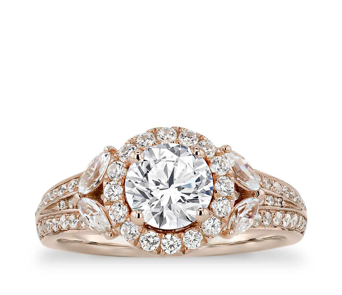 Best Diamond Rings
 Monique Lhuillier Floral Halo Diamond Engagement Ring in