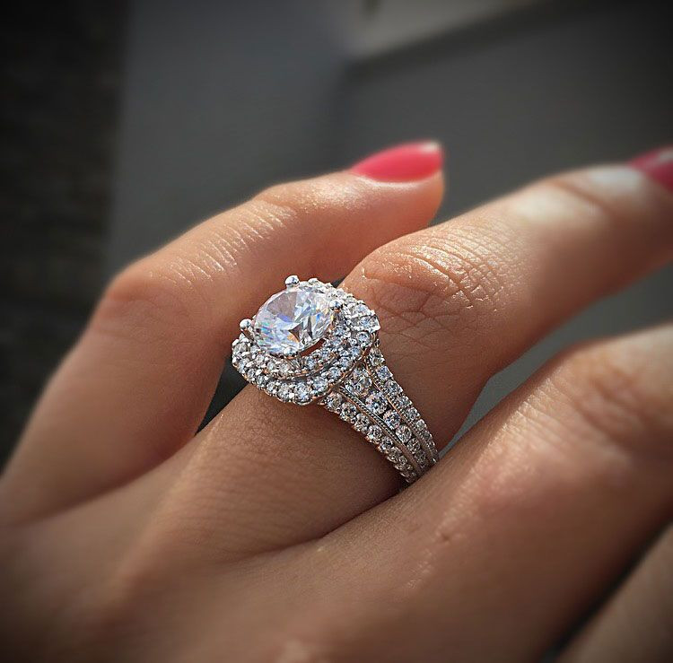 Big Diamond Wedding Rings
 Gabriel & Co Engagement Rings Double Halo 1ctw Diamonds