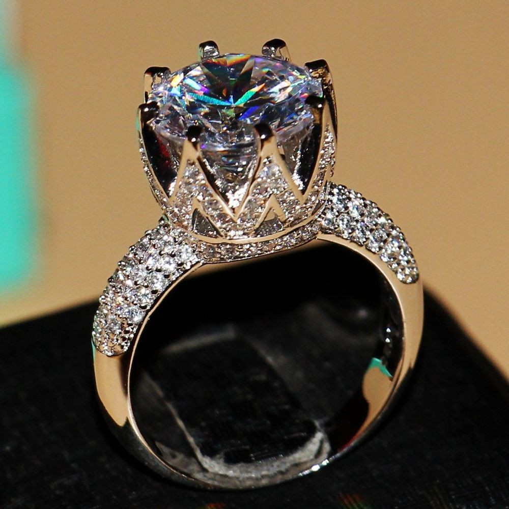 Big Diamond Wedding Rings
 Fashion Jewelry 8ct Solitaire Luxury 925 Silver Big White
