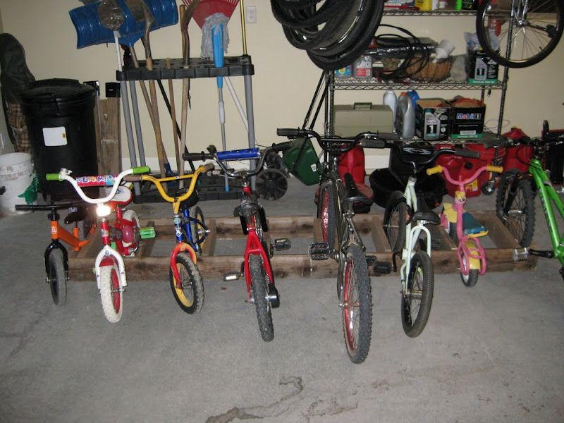 Bike Organization Garage
 Bike Storage for the kids bike out of 2 by 6 s
