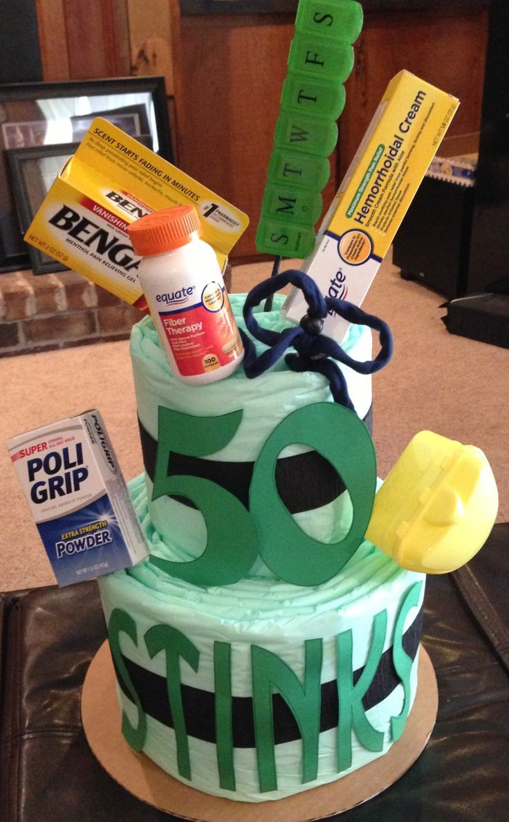 Birthday Gift For 50 Year Old Man
 50th birthday Adult diaper cake with survival needs for