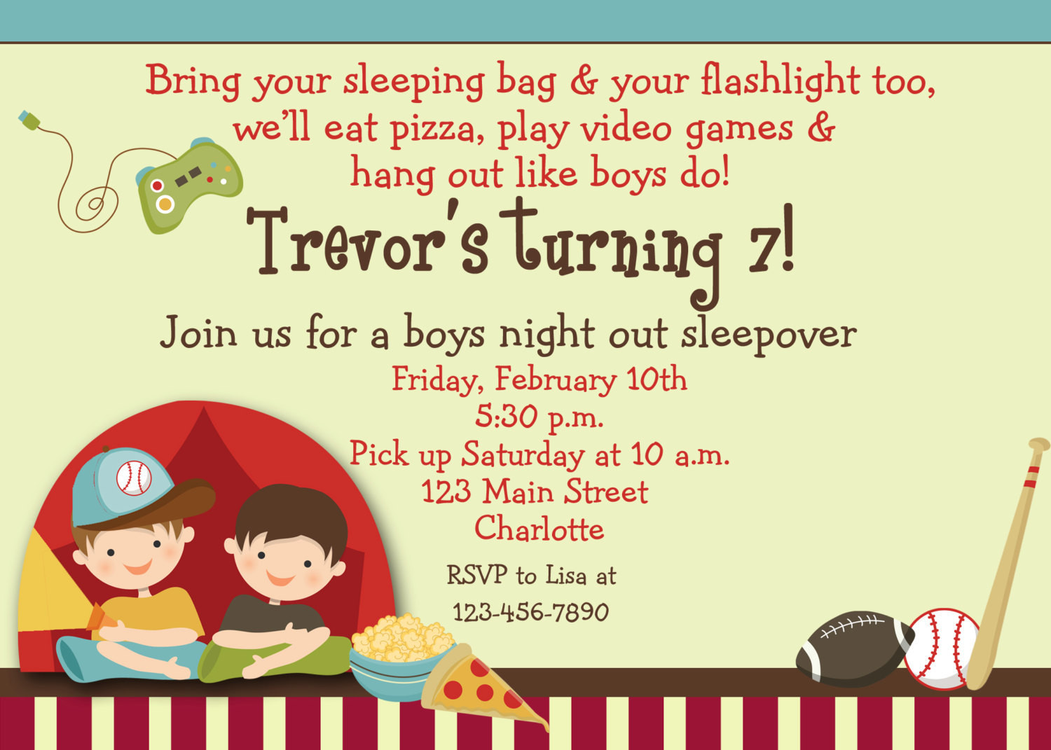 Birthday Invitations For Boy
 Boys Sleepover Birthday Party Invitation by TheButterflyPress