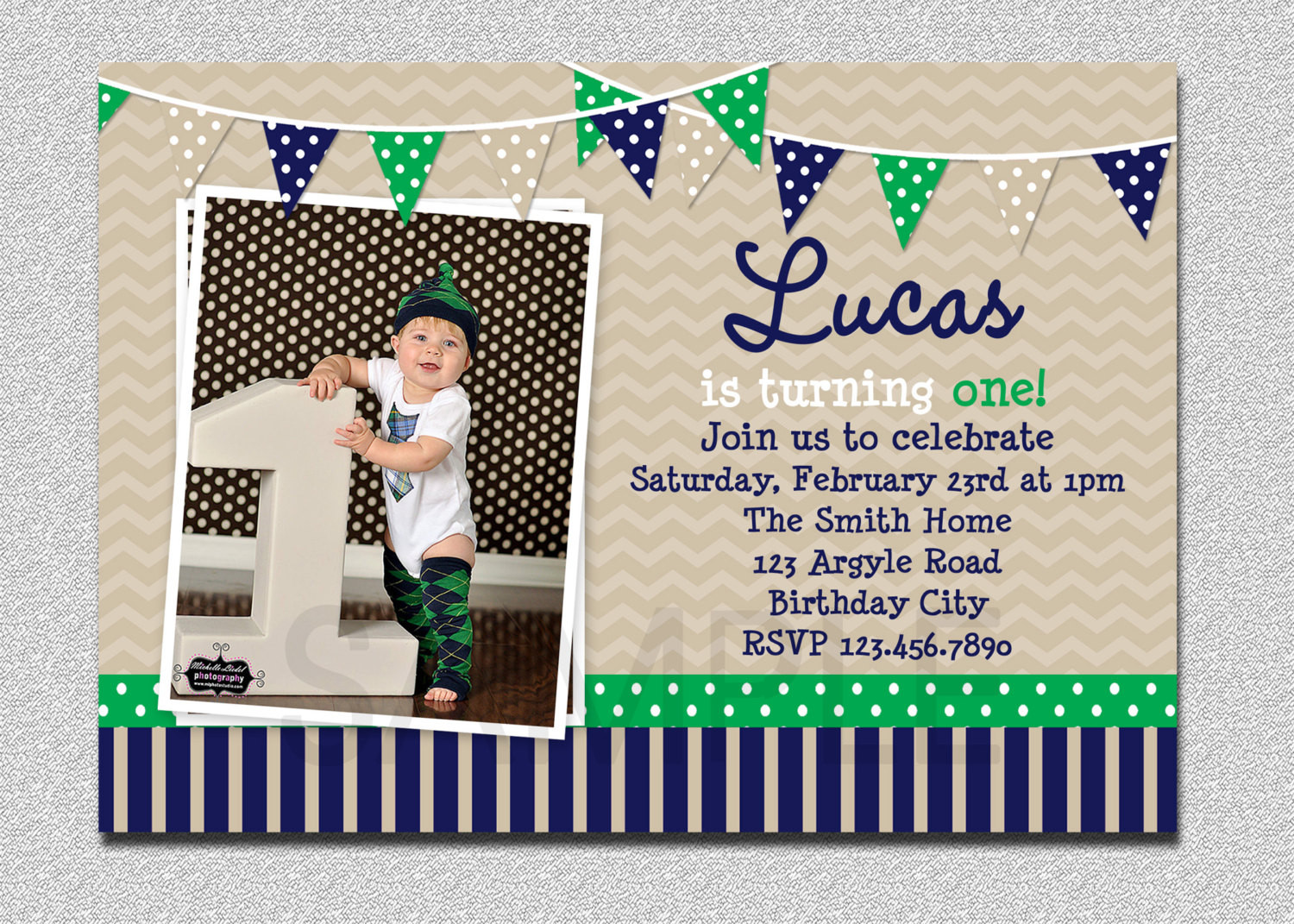 Birthday Invitations For Boy
 Preppy Bunting Boys Birthday Invitation Navy Green Birthday