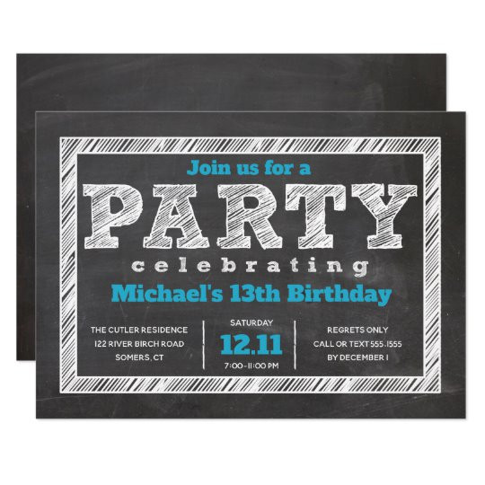 Birthday Invitations For Boy
 Teen Boy Birthday Invitation Chalkboard Blue Invitation