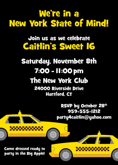 Birthday Party Nyc
 New York Taxis Invitation