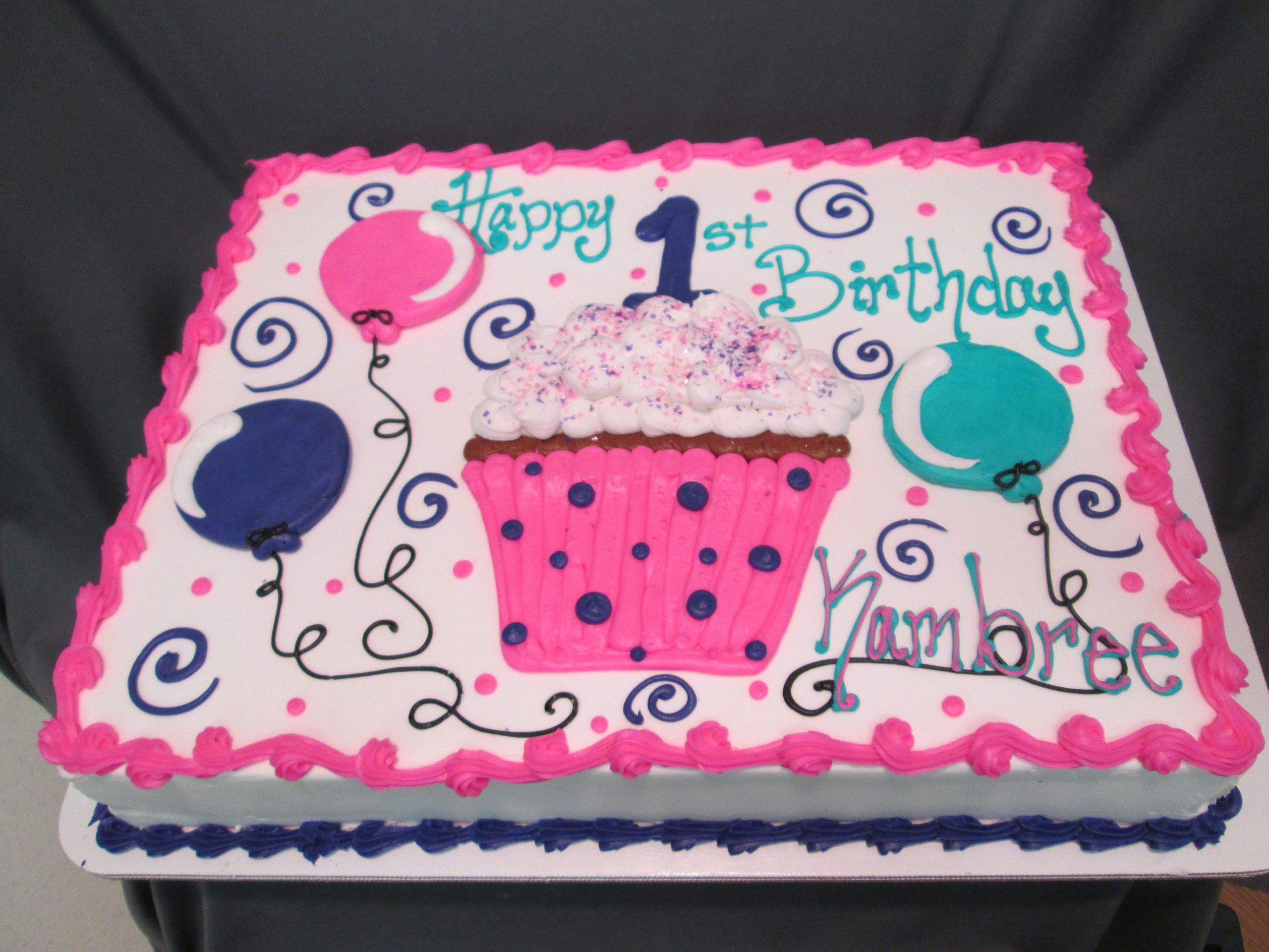 Birthday Sheet Cake Ideas
 Cupcake and Balloon First Birthday Sheet Cake