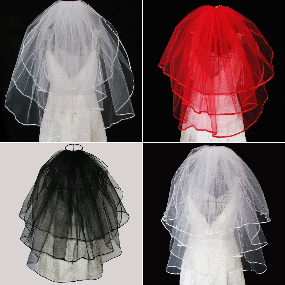 Black And White Wedding Veil
 White Black Red Veil Wedding Three Layer Veil Short With