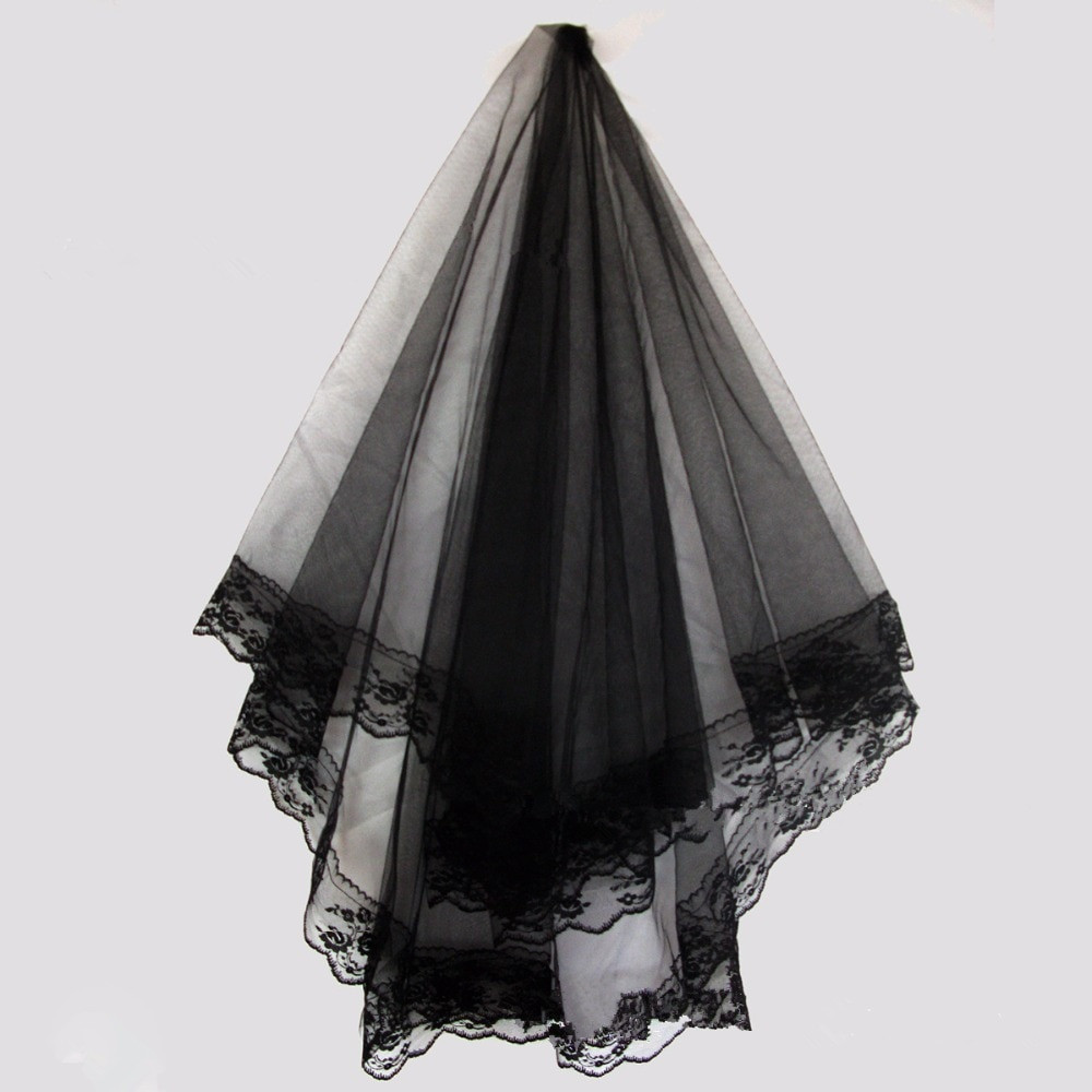 Black And White Wedding Veil
 In Stock Wholesale 2015 Gothic Dress Bridal Veil 1T Black