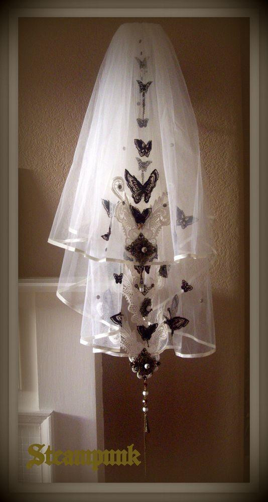 Black And White Wedding Veil
 2017 Chic 2 T Bridal Veil Butterfly Embroidery Ribbon Edge