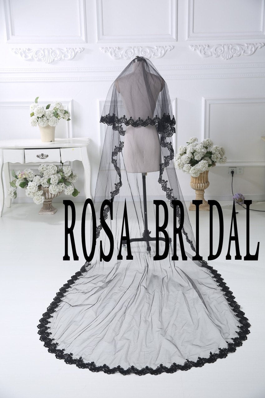 Black And White Wedding Veil
 Black Lace edge wedding veil Black bridal veil 2 by rosabridal