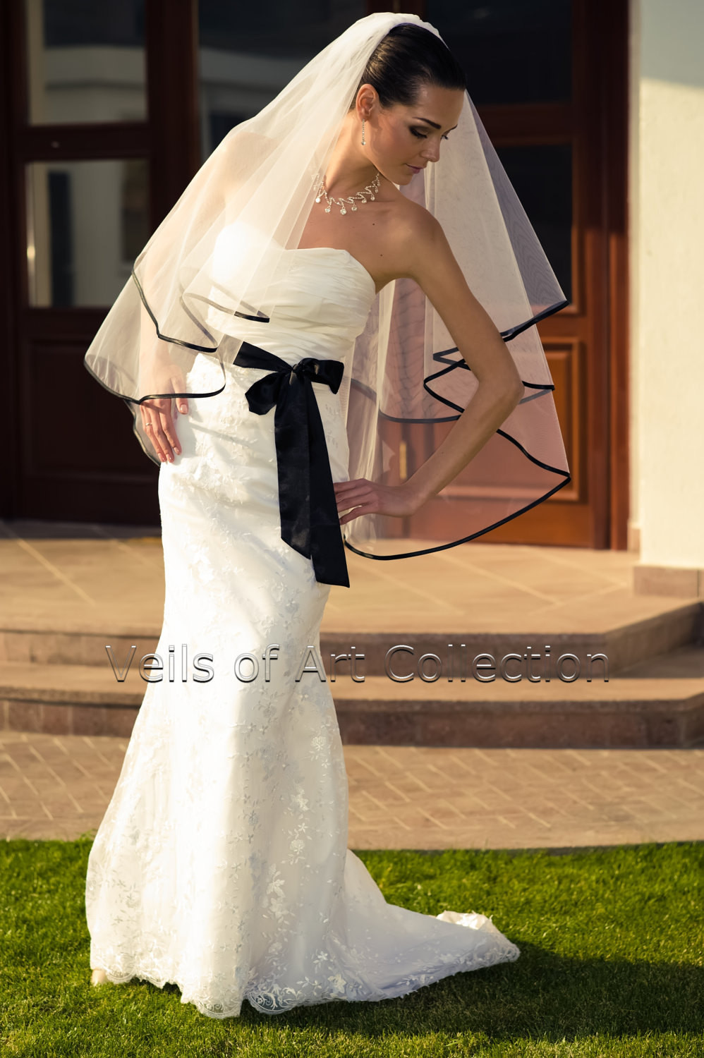 Black And White Wedding Veil
 NWT 2T Fingertip Bridal Wedding Veil 3 8 Black Satin