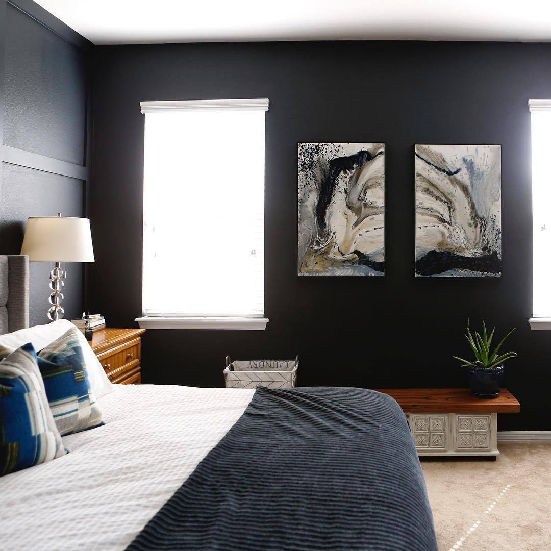 Black Painted Bedroom
 Benjamin Moore Soot Black Paint Bedroom Walls Interiors
