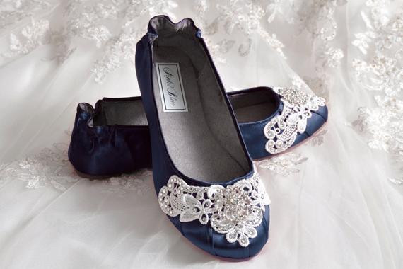 Blue Shoes Wedding
 Navy Blue Wedding Shoes Ballet Flats 250 Colors Vintage
