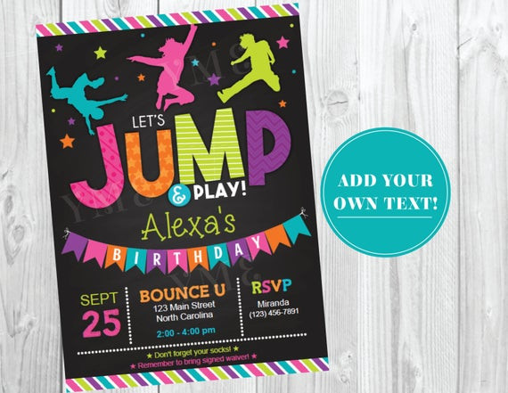 Bounce Birthday Party
 Jump Birthday Invitation Trampoline Party by