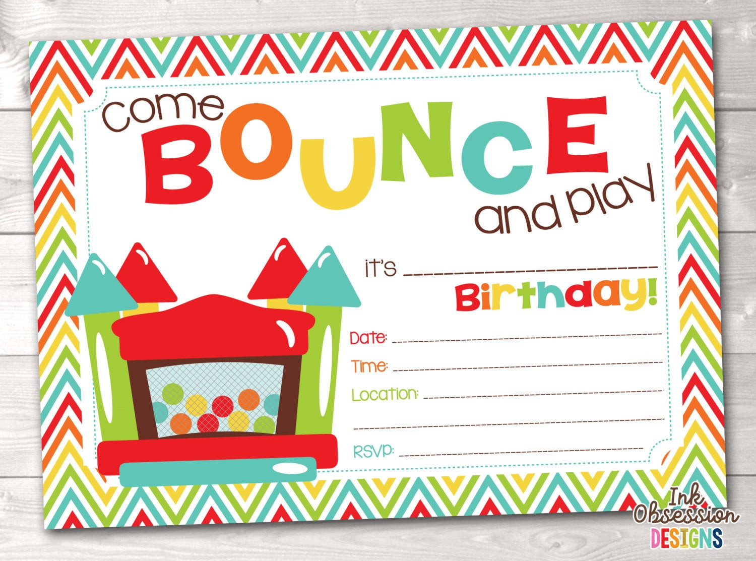 Bounce Birthday Party
 Bouncy Castle Instant Download Birthday Party Invitation
