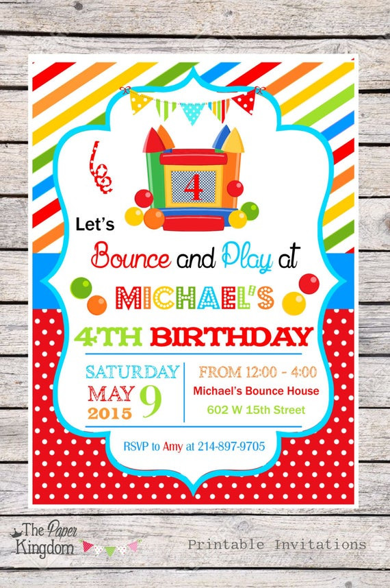 Bounce Birthday Party
 DIY Bounce House Party Invitations Bouncy by thepaperkingdom