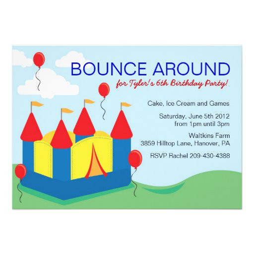 Bounce Birthday Party
 Boys Bounce House Birthday Party Invitations 5" X 7