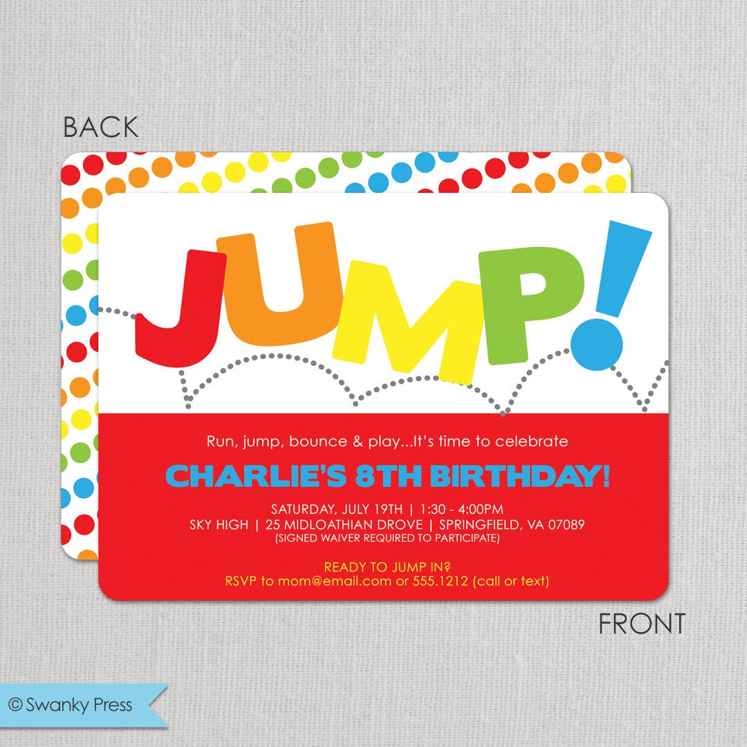 Bounce Birthday Party
 Jump Birthday Invitation Bounce Invitation Jump Birthday