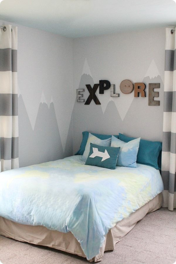 Boy Bedroom Wall Decor
 A mountain mural for the little explorer