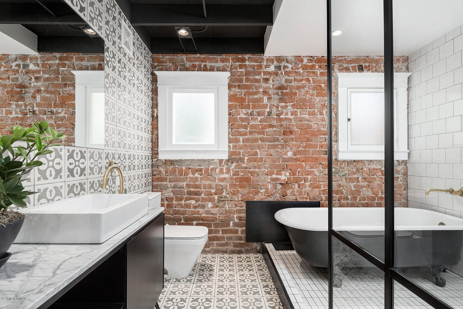 Brick Tile Bathroom
 Exposed Brick Wall Modern Bungalow Style