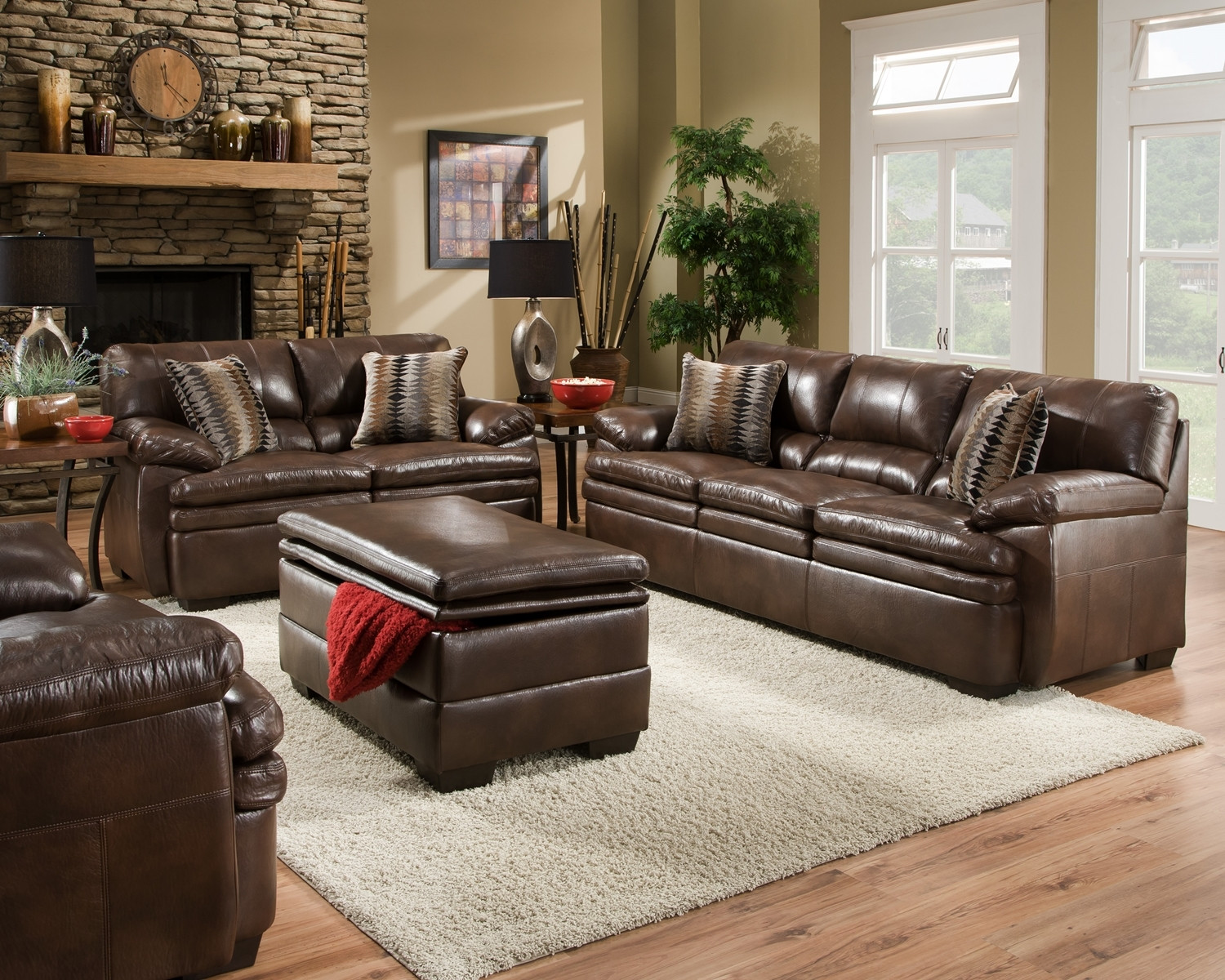 Brown Living Room Chairs
 Brown Bonded Leather Sofa Set Casual Living Room Furniture