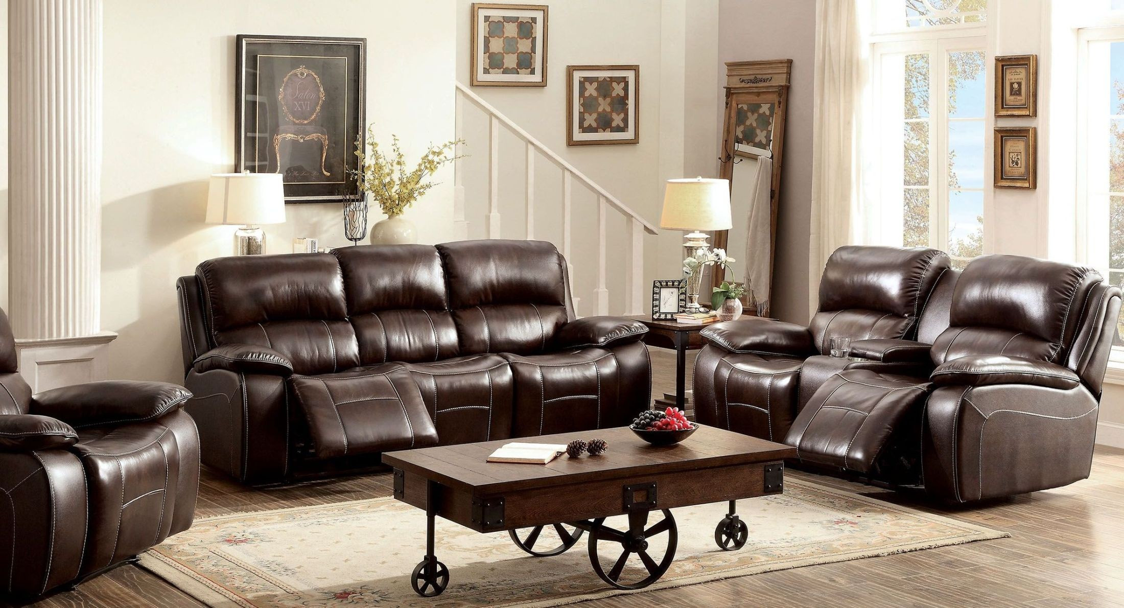 Brown Living Room Chairs
 Ruth Brown Leather Reclining Living Room Set from