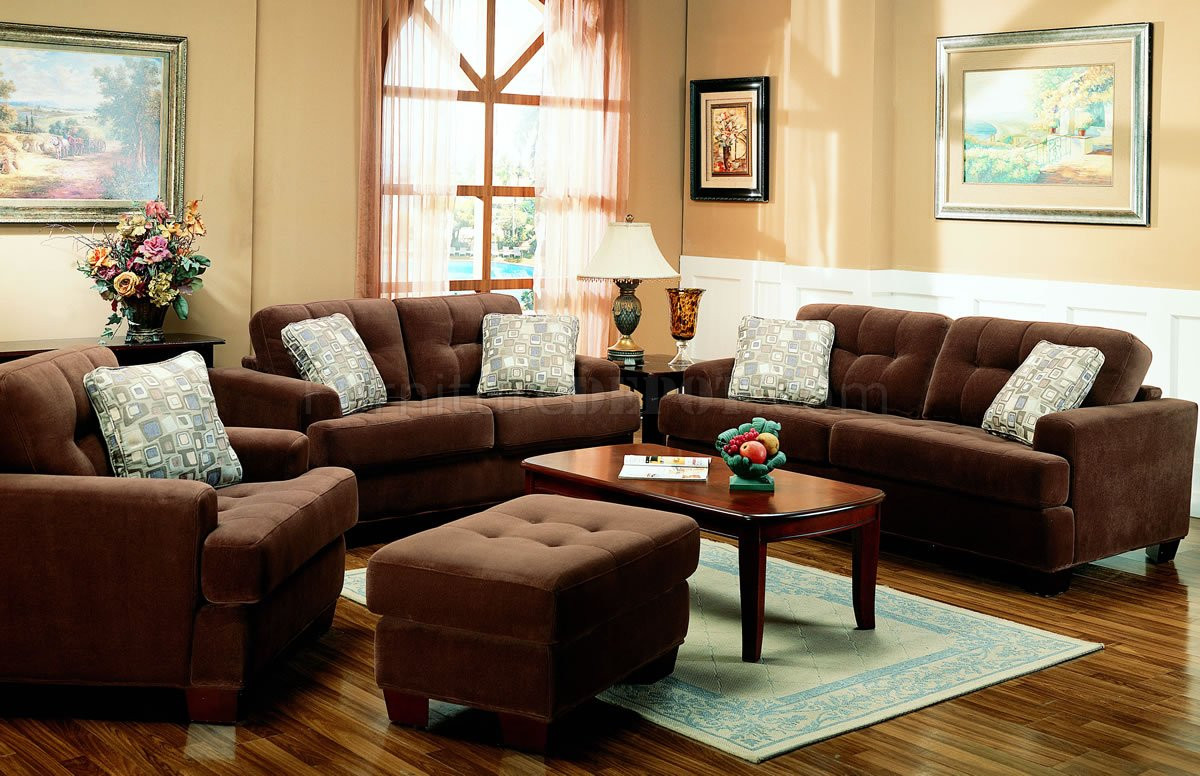 Brown Living Room Chairs
 Brown Terry Cloth Living Room W Button Tufted Seats