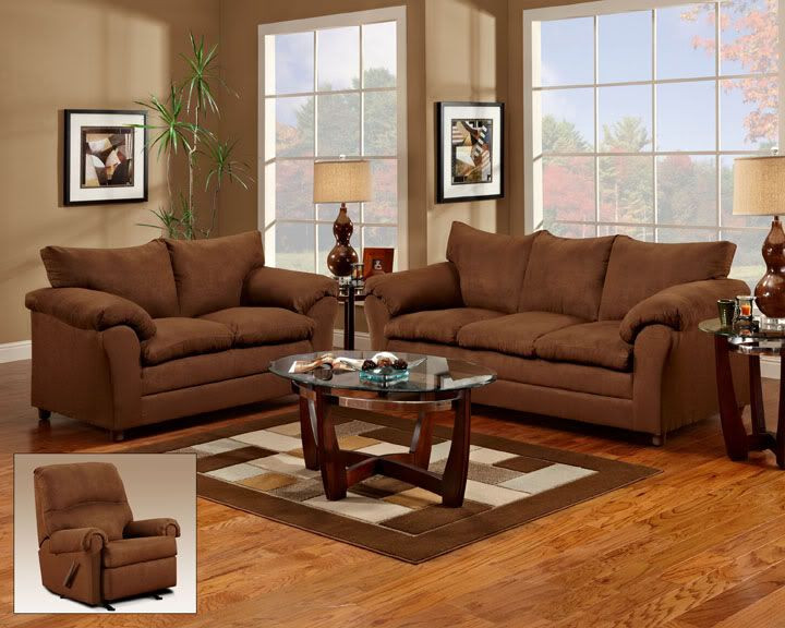 Brown Living Room Chairs
 Chocolate Brown Sofa Love Seat & Reclining Chair 3 Piece