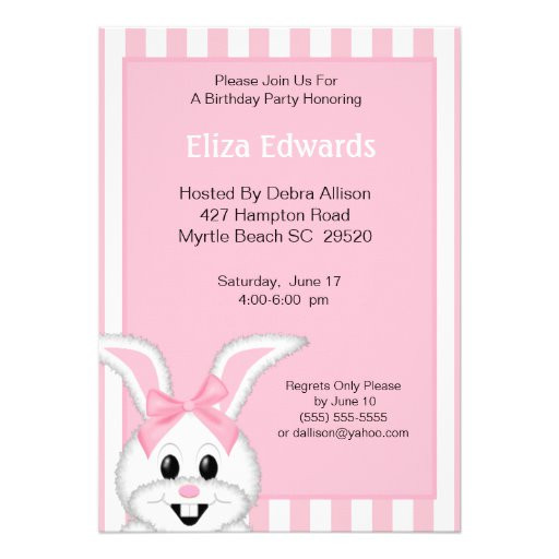 Bunny Birthday Invitation
 Bunny Rabbit Birthday Invitation