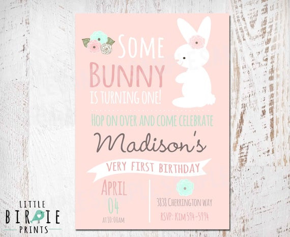 Bunny Birthday Invitation
 SOME BUNNY Is turning one invitations BUNNY by