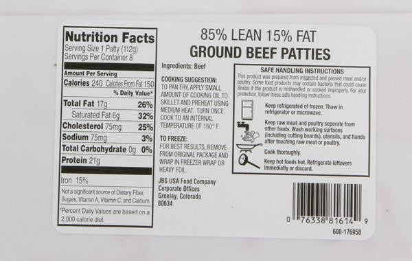Calories In 85 Lean Ground Beef
 Hy Vee Pure Lean Fat Ground Beef Patties 8