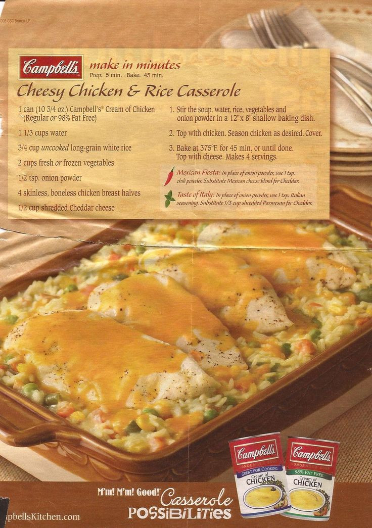 Campbells Chicken And Rice Casserole Recipe
 broccoli chicken rice casserole campbells