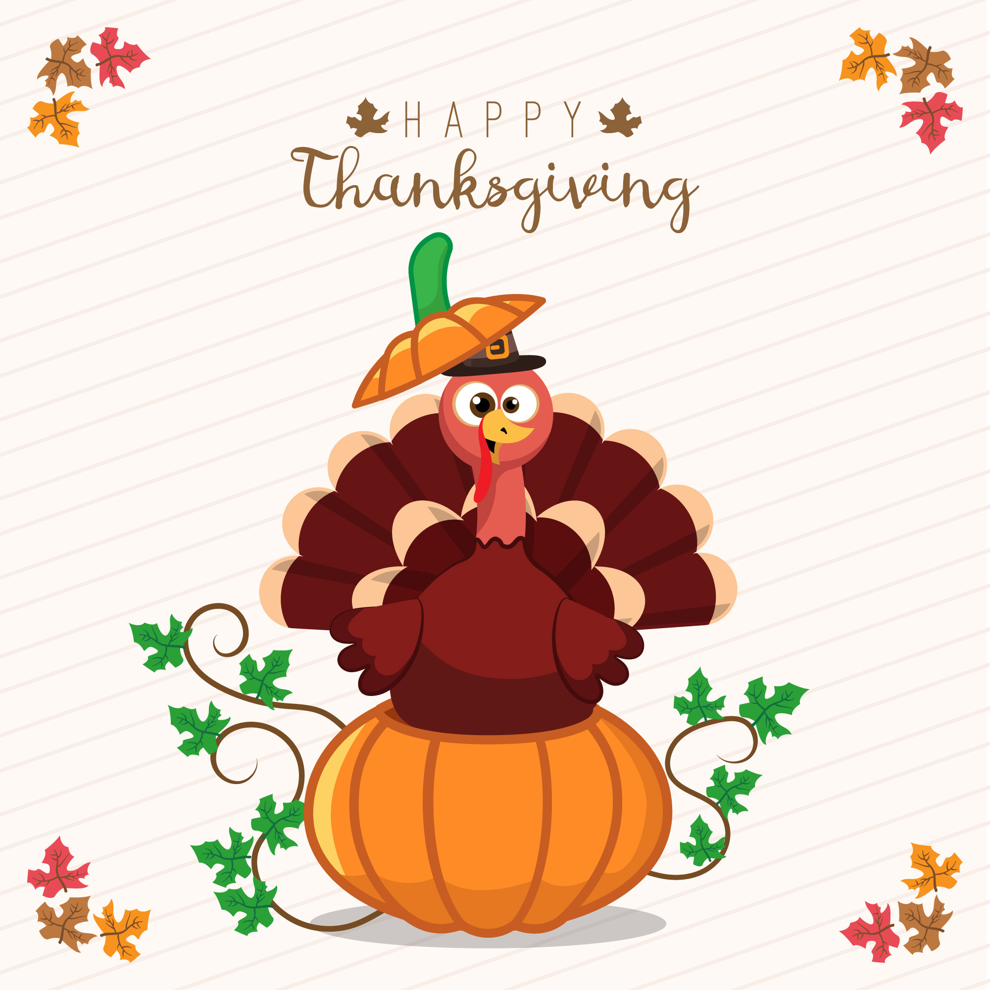 Cartoon Thanksgiving Turkey
 Thanksgiving greeting card with a turkey and pumpkin