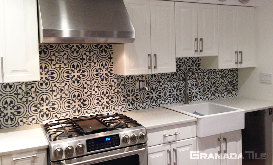 Cement Tile Kitchen Backsplash
 Busy countertop and plain backsplash or the other way around