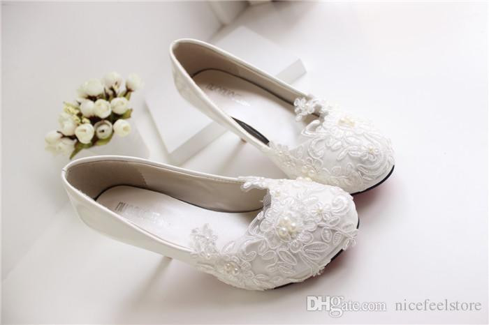 Cheap White Wedding Shoes
 White Lace Wedding Shoes Kitten Heel Handmade 2015 Bridal