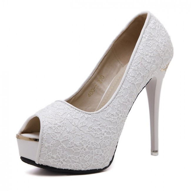 Cheap White Wedding Shoes
 White Lace Wedding Women s Shoes Cheap Peep Toe Heels For