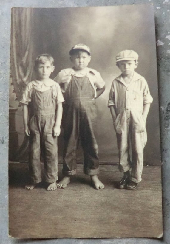 Children Fashion In The 1920S
 RESERVED FOR kbuda Barefoot and Overalls 3 Boys 1920 s