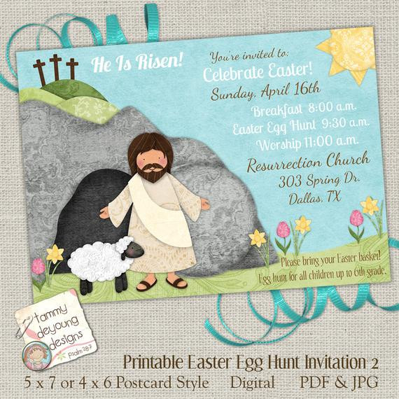 Christian Easter Party Ideas For Kids
 Religious Easter Egg Hunt Invitation Easter Worship Invite