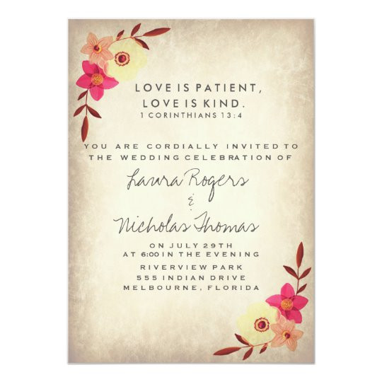 Christian Wedding Invitation
 Christian Bible Verse Rustic Country Floral Invitation