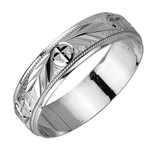 Christian Wedding Rings
 14K Christian Wedding Ring White Gold Carved by JewelersCraft
