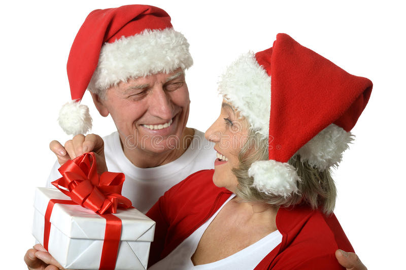 Christmas Gift Ideas For Older Couple
 Amusing Old Couple With Gift Stock Image Image of