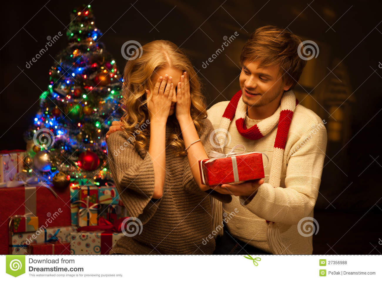Christmas Gift Ideas Young Couple
 Young Couple Presenting Christmas Gift Stock Image