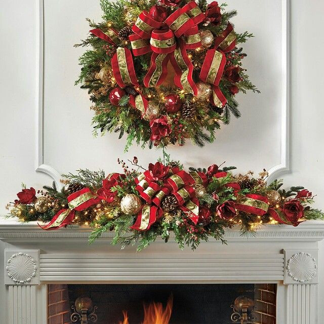 Christmas Swags For Fireplace
 Wreath and mantle decorations Decorated