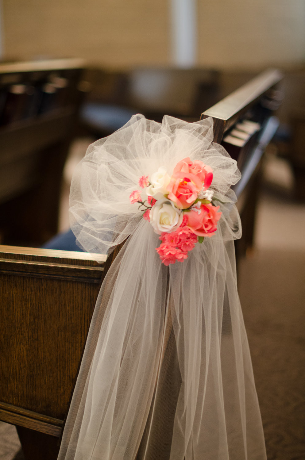 Church Wedding Decorations Ideas Pews
 Wedding Aisle Decoration Pew Bow Coral Flowers Pink White Set